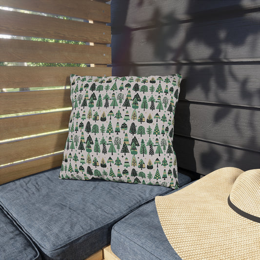 Mini Vintage Green Trees 16" x 16" Outdoor Pillow