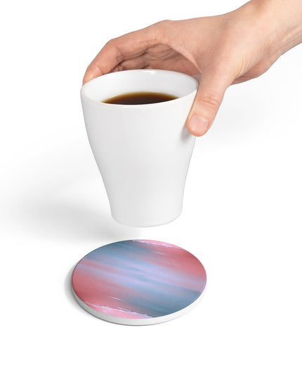 Gray Sea Pink Fog 4" x 4" Round Ceramic Coaster
