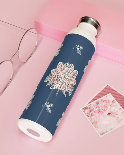 Rose White Floral Butterflies Slim Water Bottle, 20 oz White