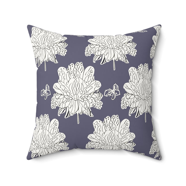 White Floral Butterflies 20" x 20" Faux Suede Square Pillow