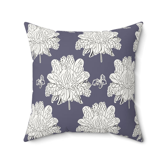 White Floral Butterflies 20" x 20" Faux Suede Square Pillow