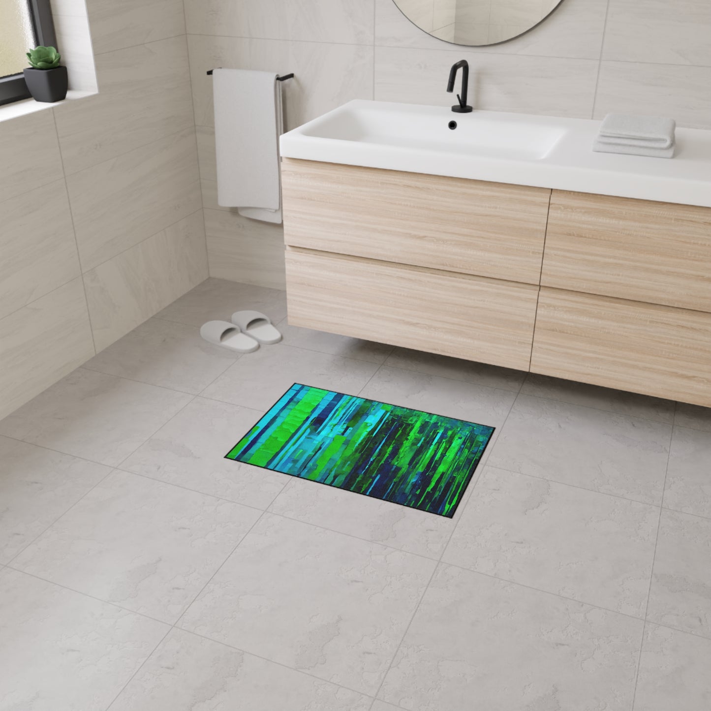 Striped Blue Green 18" x 27" Heavy Duty Floor Mat