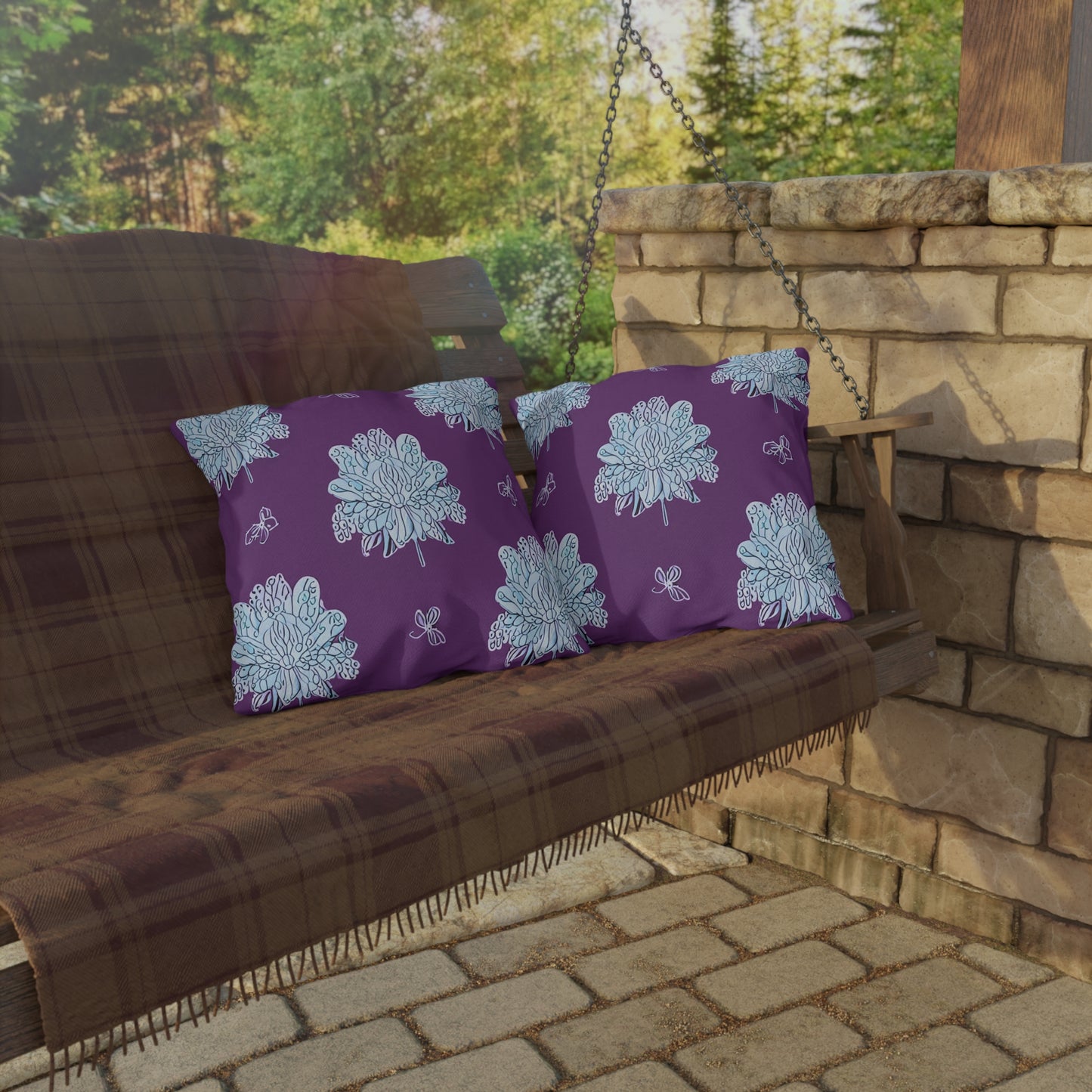 Blue Floral Butterflies 18" x 18" Outdoor Pillow