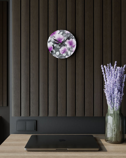 Purple Blossom Floral Bunch Acrylic Round Wall Clock, 8" x 8"
