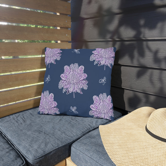 Purple White Floral Butterflies 16" x 16" Outdoor Pillow