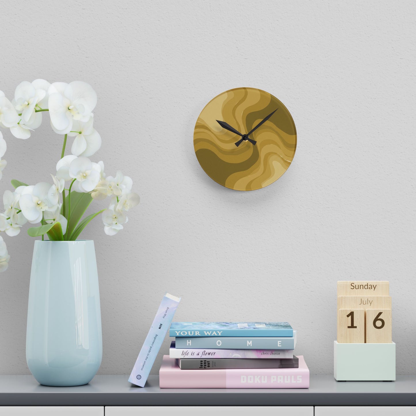 Brown Wavey 8" x 8" Round Acrylic Wall Clock