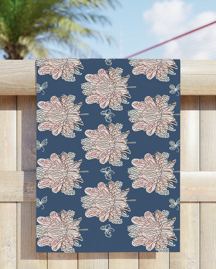 Rose White Floral Butterflies Beach Towel, 24" x 44"