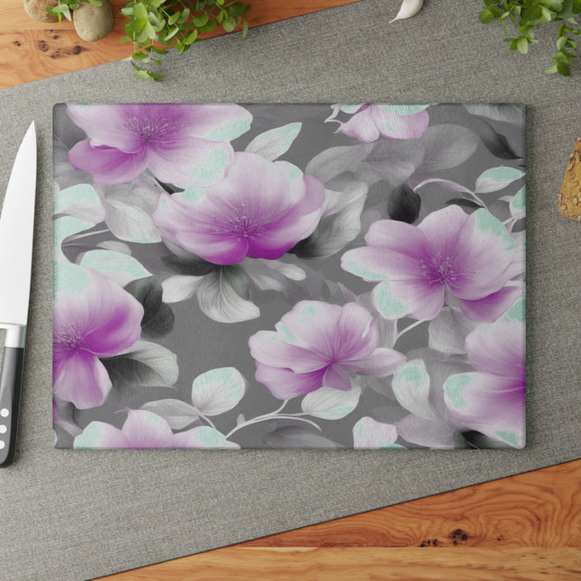 Purple Blossom Floral Bunch Glass Cutting Board, 11" x 15"
