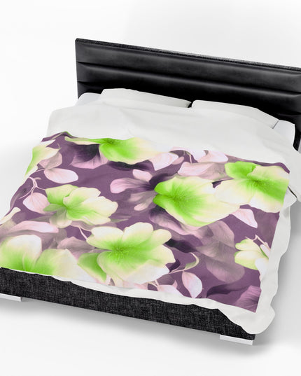 Lime Lavender Floral Bunch Velveteen Plush Blanket, 60" x 80"