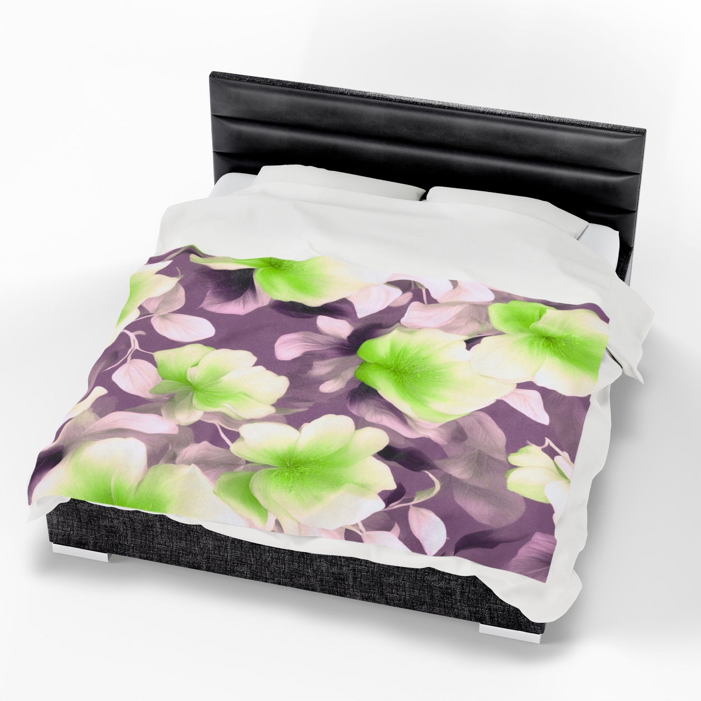 Lime Lavender Floral Bunch Velveteen Plush Blanket, 60" x 80"