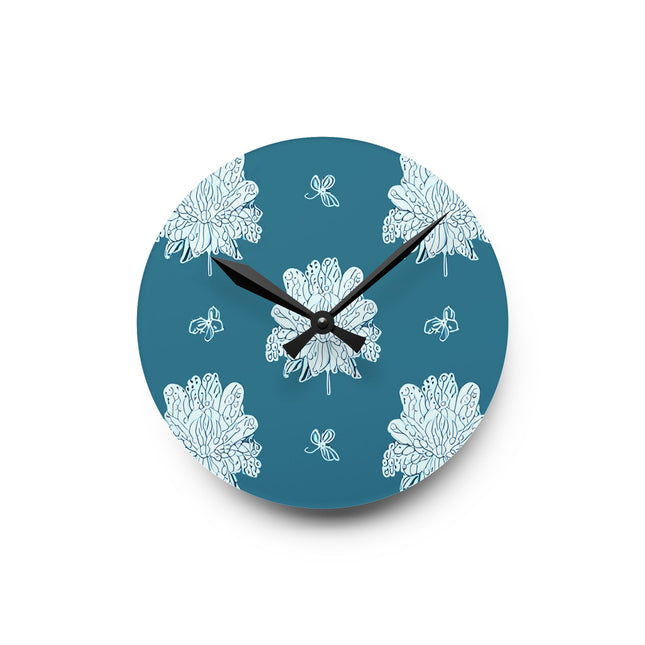 Tif Green White Floral Butterflies Acrylic Round Wall Clock, 8" x 8"