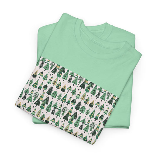 Mini Vintage Green Trees Unisex Heavy Cotton Tee, Medium