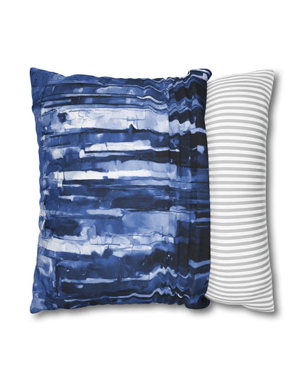 Striped Deep Blue Spun Polyester Square Pillowcase, 14" x 14"