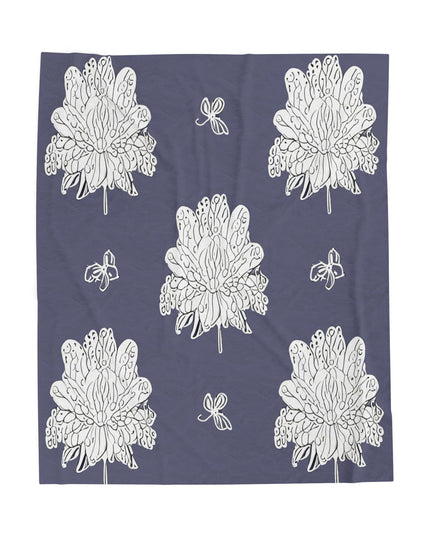White Floral Butterflies Velveteen Plush Blanket, 50" x 60"