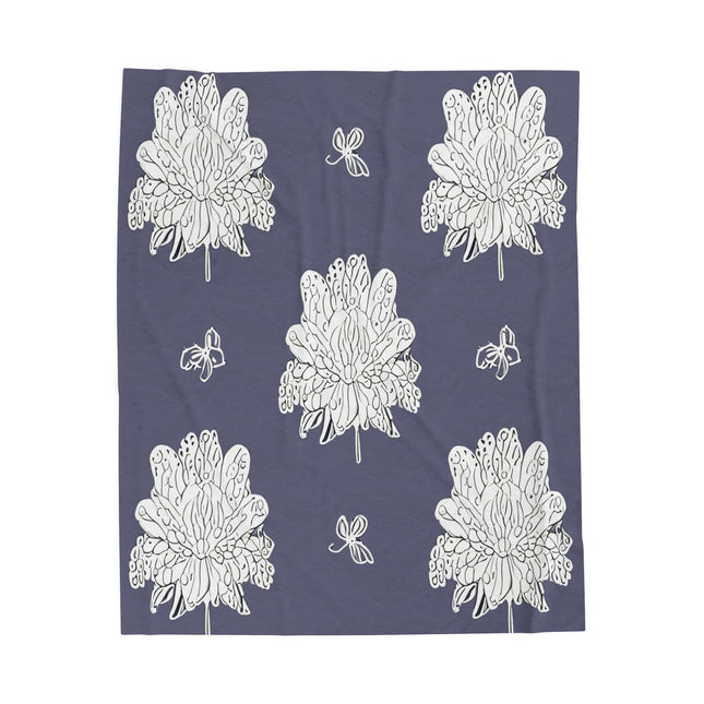 White Floral Butterflies Velveteen Plush Blanket, 50" x 60"