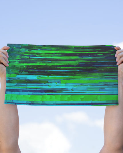 Striped Blue Green Rally Towel, 11" x 18"