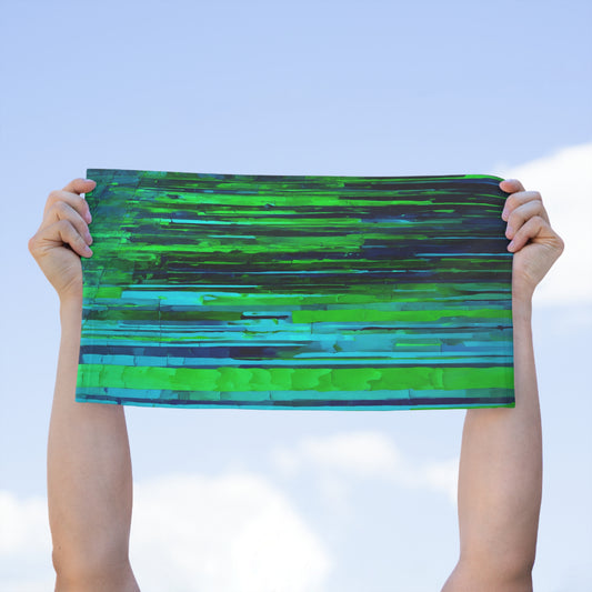 Striped Blue Green Rally Towel, 11" x 18"