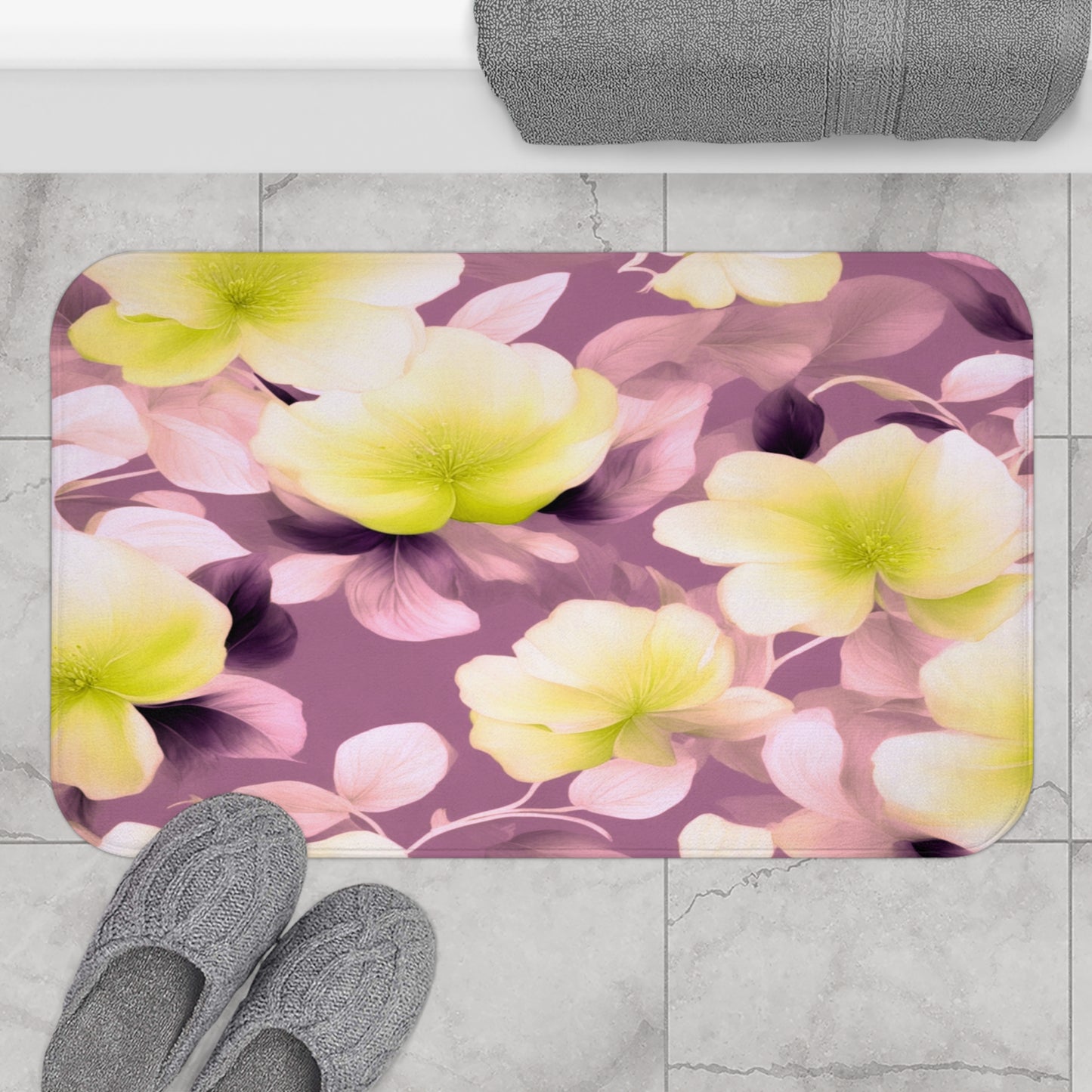 Lemon Blossom Floral Bunch 34" x 21" Bath Mat