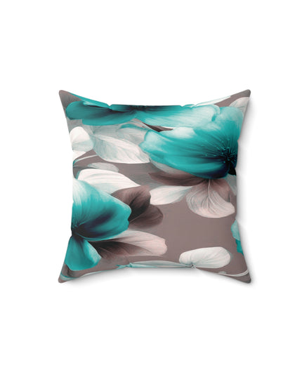 Tif Green Gray Floral Bunch Faux Suede Square Pillow, 14" x 14"