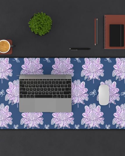 Purple White Floral Butterflies 16" x 32" Desk Mat