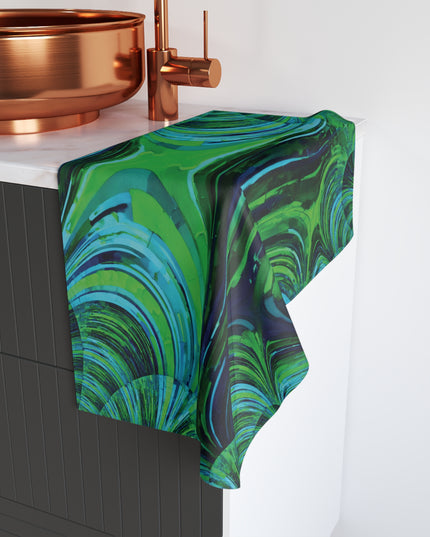 Uzi Spiral Blue Green Hand Towel, 16" x 28"