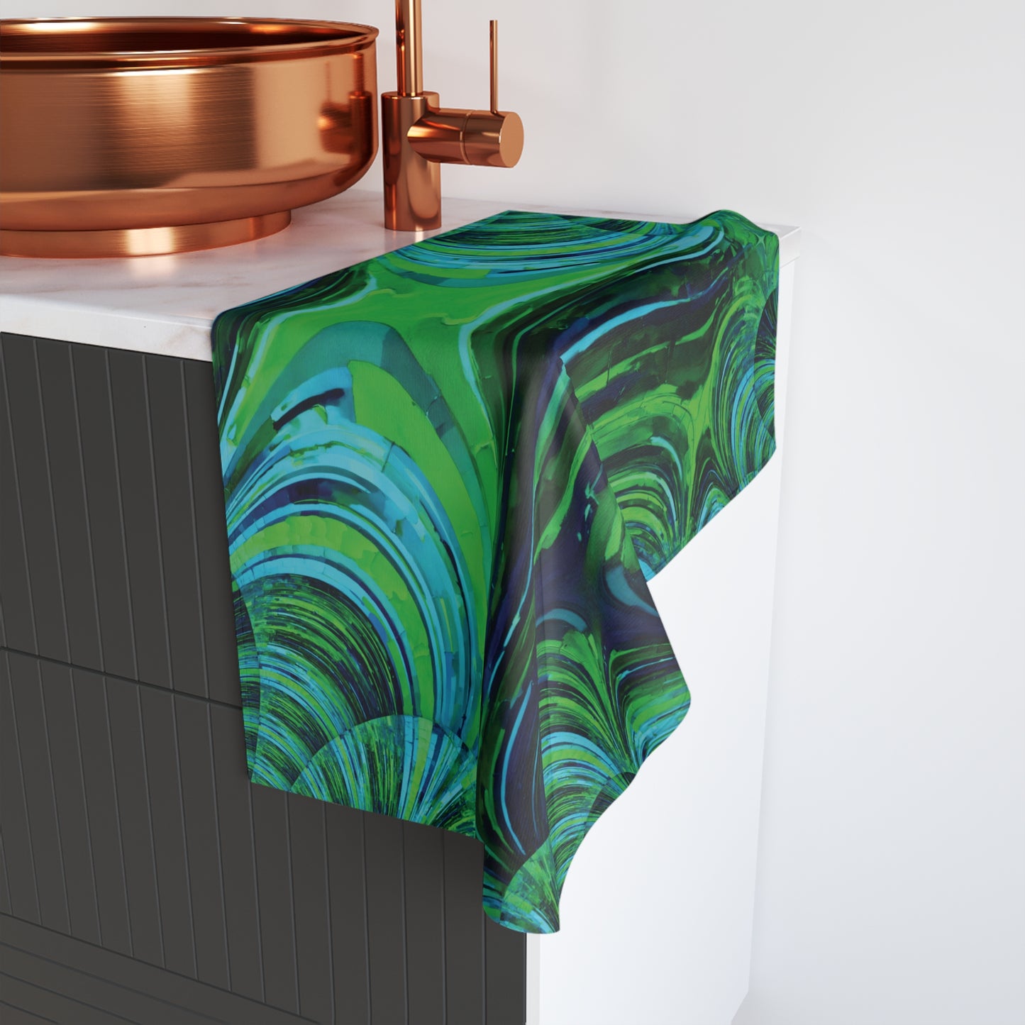 Uzi Spiral Blue Green Hand Towel, 16" x 28"