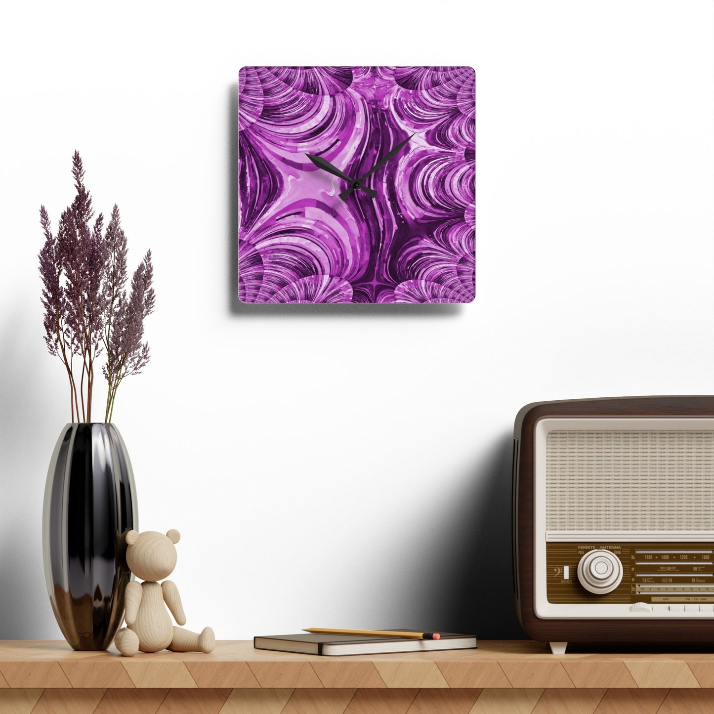 Uzi Spiral Powder Lavender Acrylic Wall Clock, Round or Square, 10.75" x 10.75"