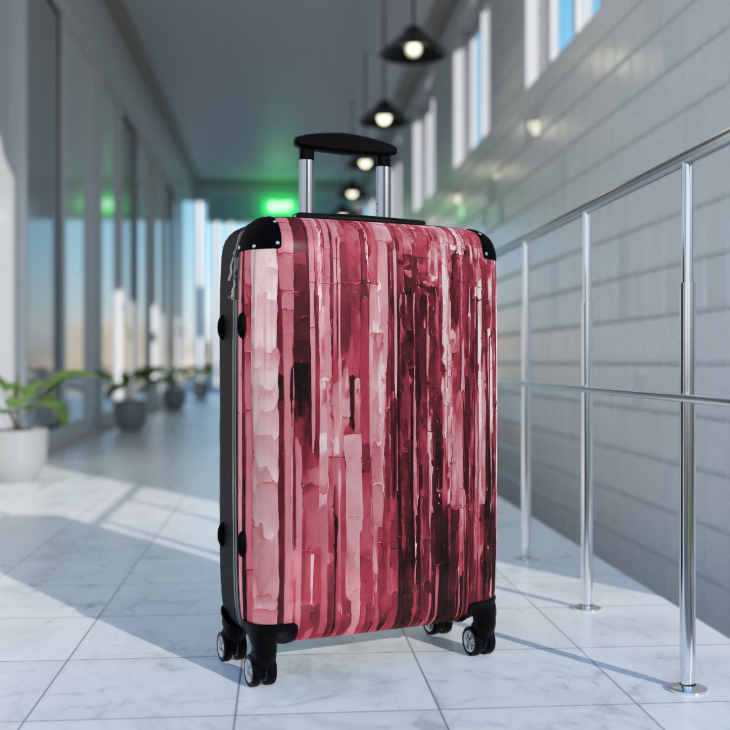 Striped Ruby Medium Suitcase with built in lock, 4 double-wheels, telescopic handle, and ABS back hard-shell