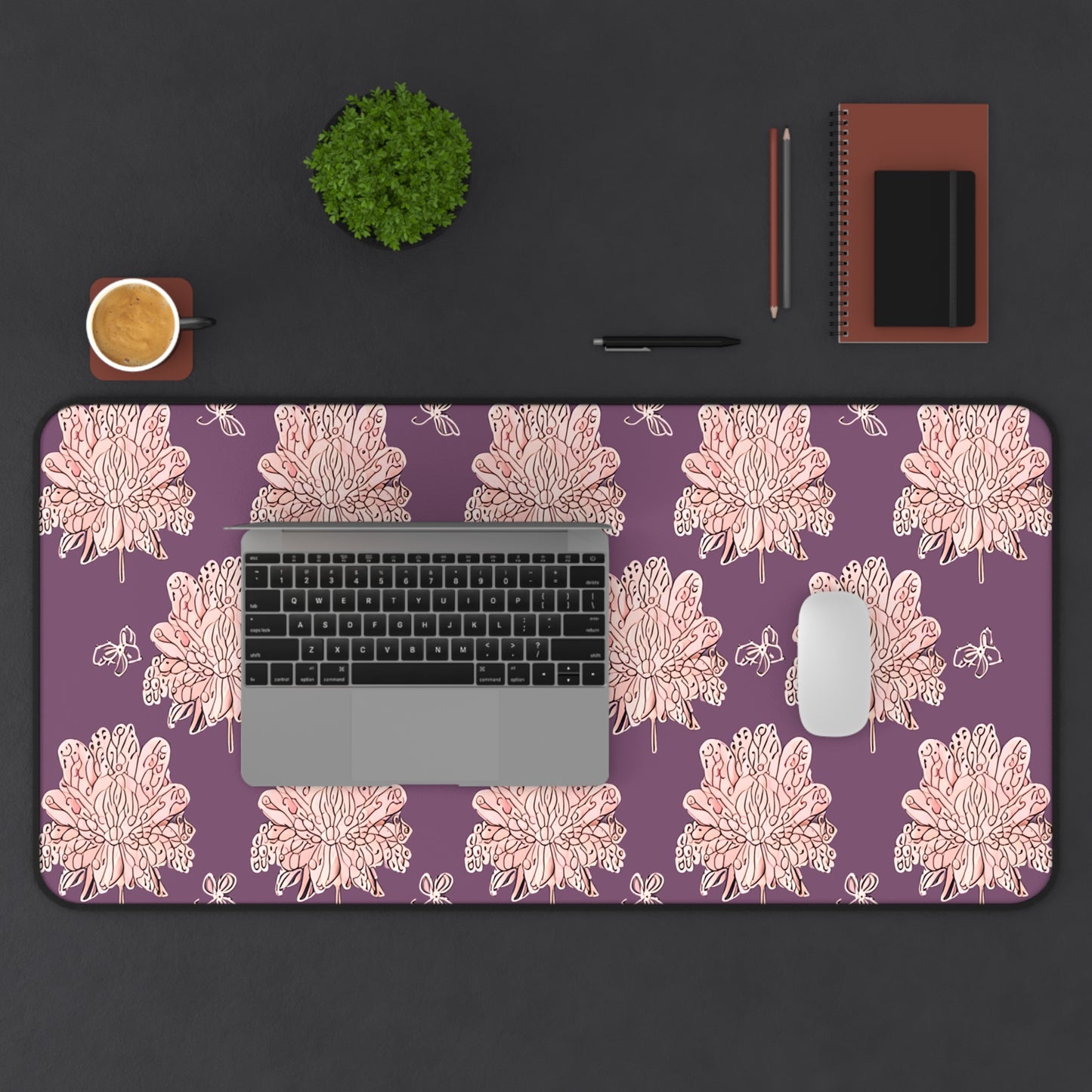 Pink Floral Butterflies 16" x 32" Desk Mat