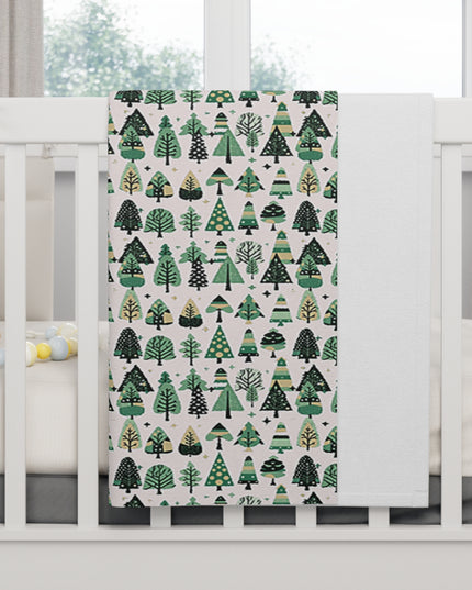 Mini Vintage Green Trees Soft Fleece Baby Blanket, 30" x 40"