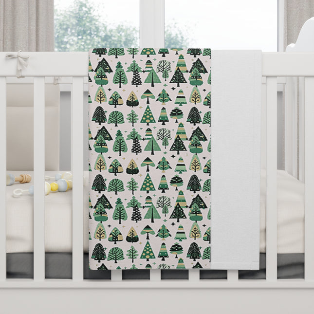 Mini Vintage Green Trees Soft Fleece Baby Blanket, 30" x 40"