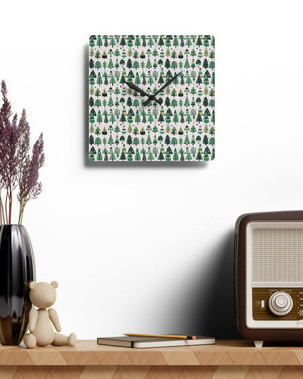 Mini Vintage Green Trees Acrylic Wall Clock, Round or Square, 10.75" x 10.75"