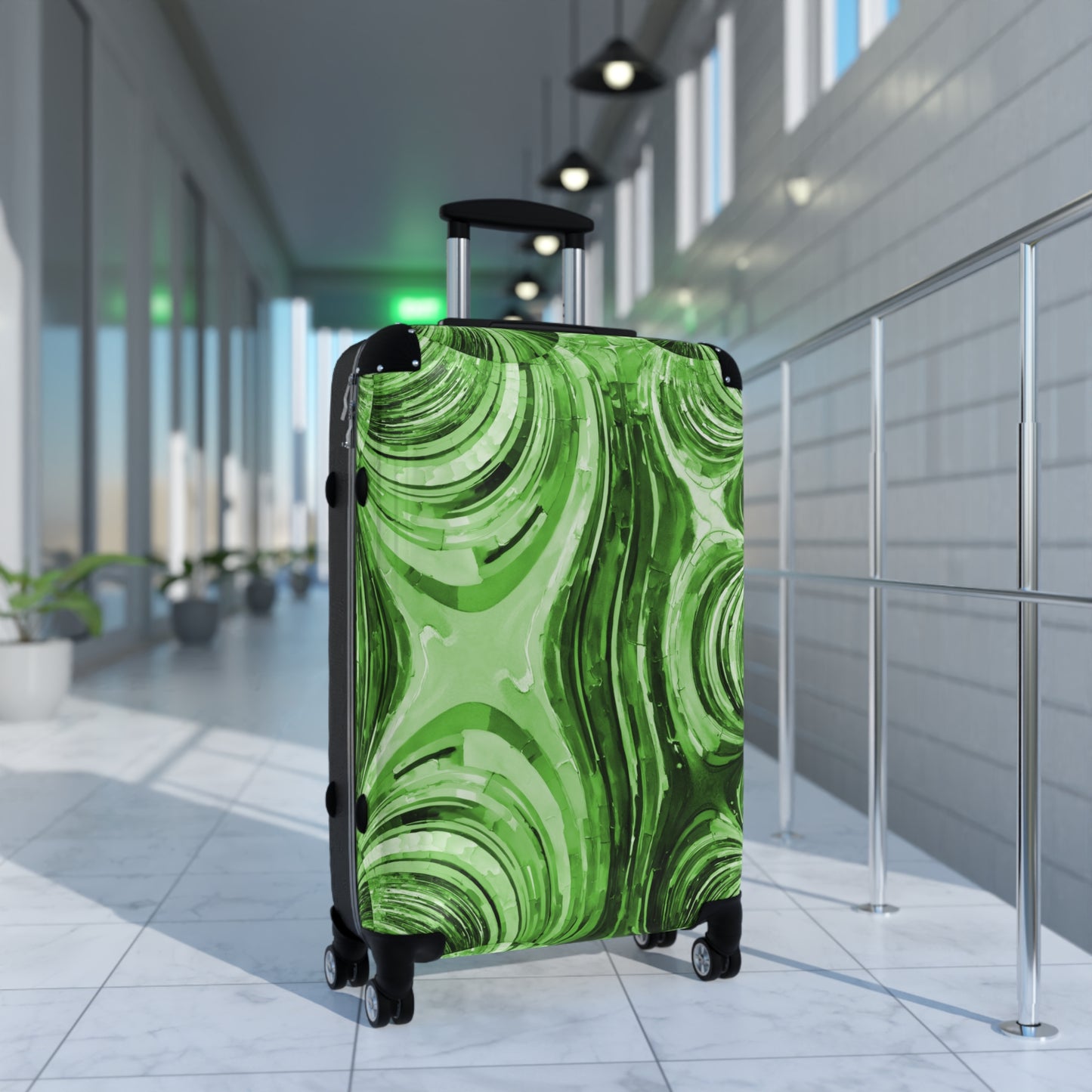 Uzi Spiral Mint Pastel Medium Suitcase with built in lock, 4 double-wheels, telescopic handle, and ABS back hard-shell