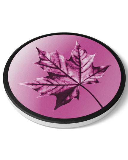 Magenta Maple Leaf 4" x 4" Round Ceramic Coaster