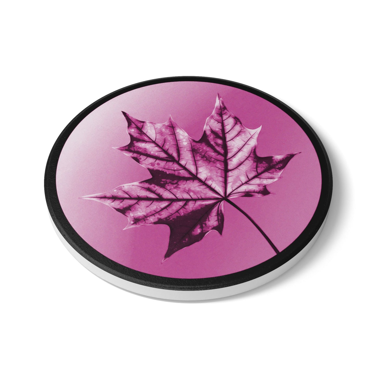 Magenta Maple Leaf 4" x 4" Round Ceramic Coaster