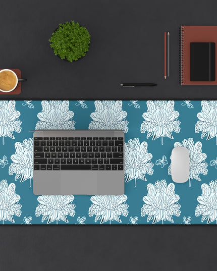 Tif Green White Floral Butterflies 16" x 32" Desk Mat