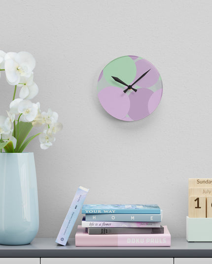 Pastel Lavender Purple and Soft Green Patches Acrylic Round Wall Clock, 8" x 8"