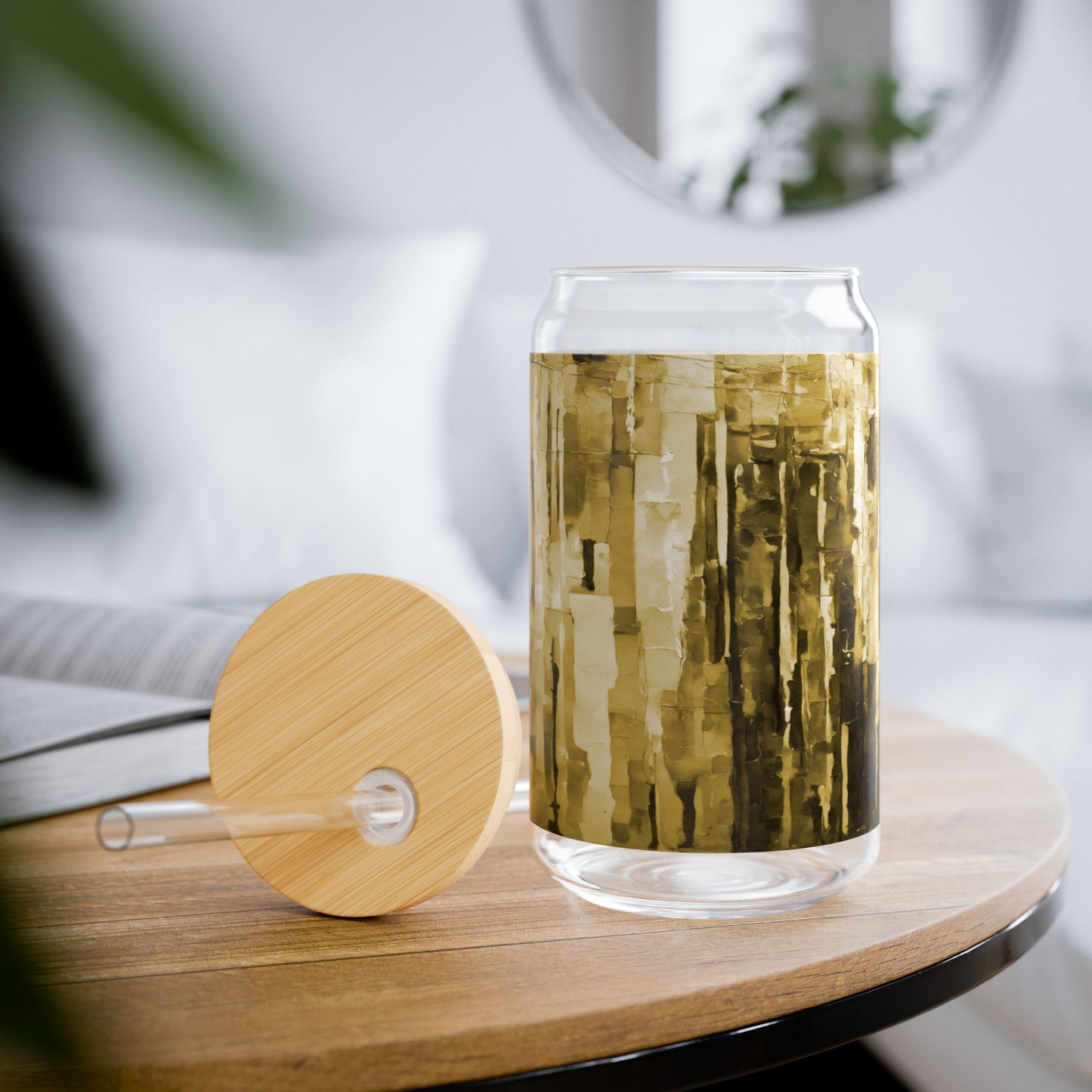 Striped Light Brown Sipper Glass, 16oz