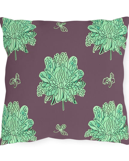 Mint Green Floral Butterflies 16" x 16" Outdoor Pillow