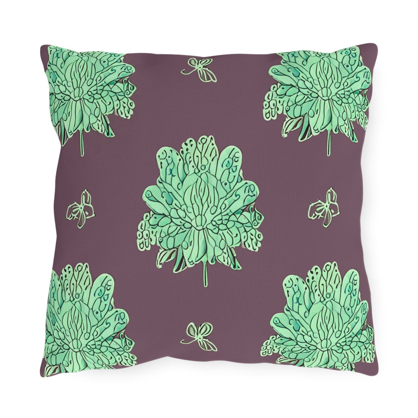 Mint Green Floral Butterflies 16" x 16" Outdoor Pillow
