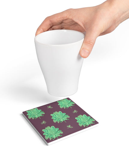 Mint Green Floral Butterflies 4" x 4" Square Ceramic Coaster