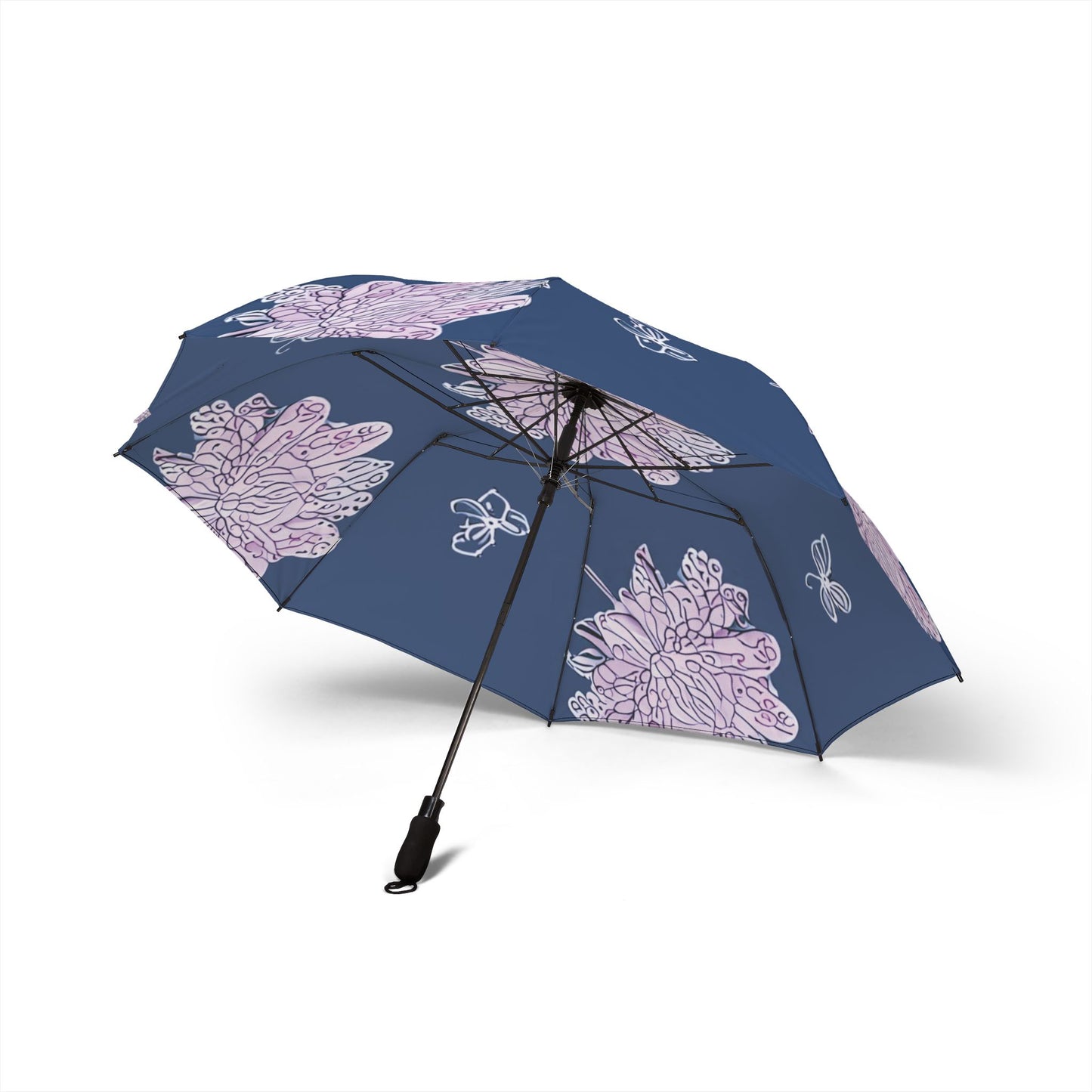 Purple White Floral Butterflies Foldable Umbrella - Compact & Chic