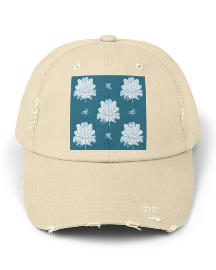 Tif Green White Floral Butterflies Unisex Distressed Cap
