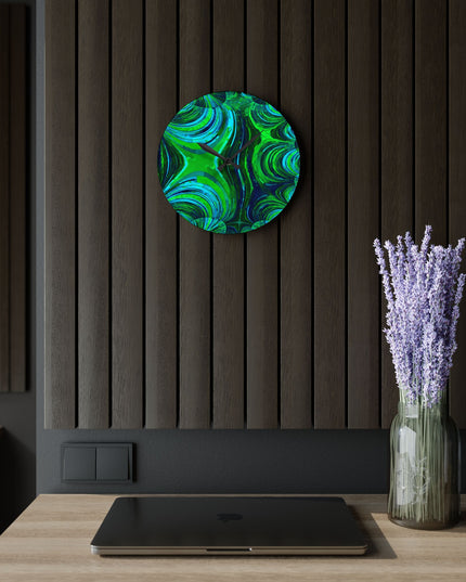Uzi Spiral Blue Green Acrylic Wall Clock, Round or Square, 10.75" x 10.75"