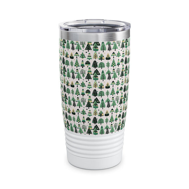 Mini Vintage Green Trees Ringneck Tumbler, 20oz in white, steel and black