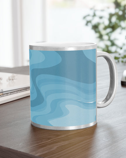 Sky Blue Wavey 11 oz Metallic Mug (Silver\Gold)