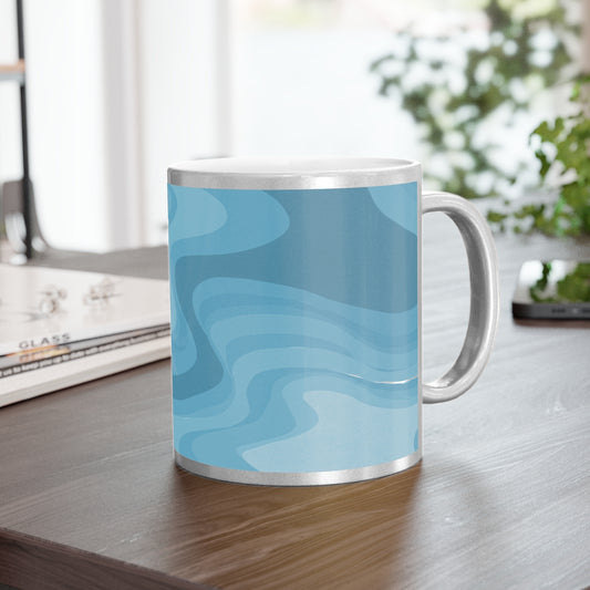 Sky Blue Wavey 11 oz Metallic Mug (Silver\Gold)