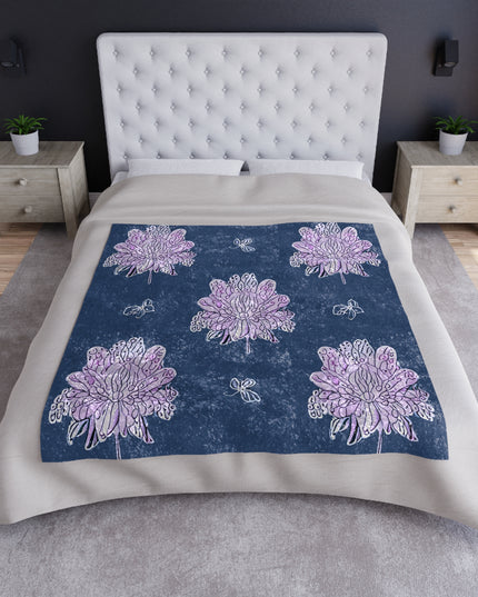 Purple White Floral Butterflies 50" x 60" Crushed Velvet Blanket