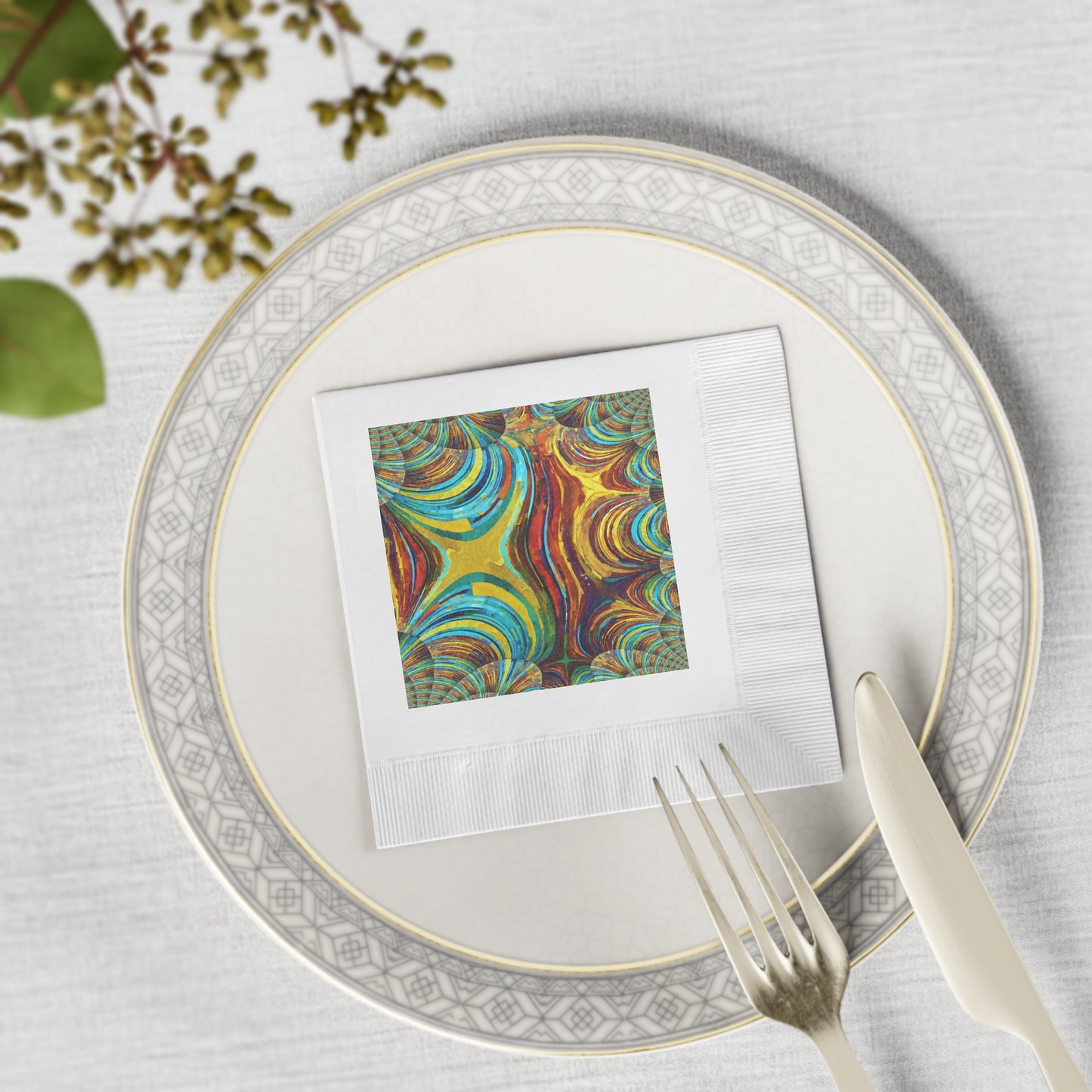 Uzi Spiral Alpha White Coined Napkins, 4.8" x 4.8"
