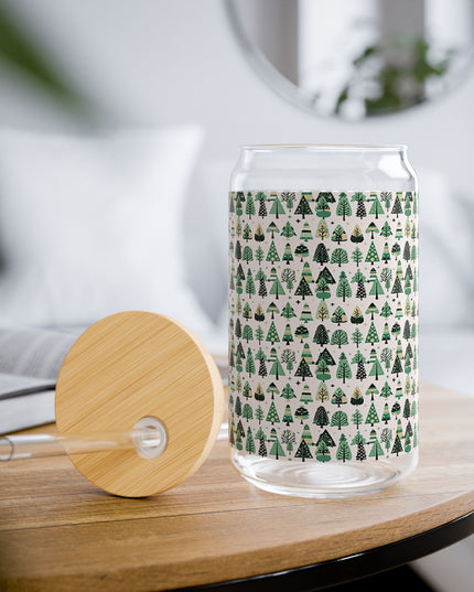 Mini Vintage Green Trees Sipper Glass, 16oz